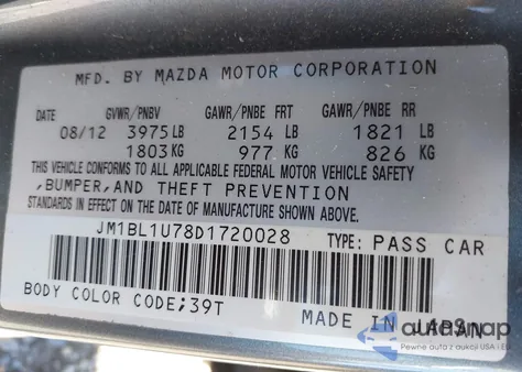 2013 Mazda Mazda3 I Sport from USA, damaged, VIN JM1BL1U78D1720028